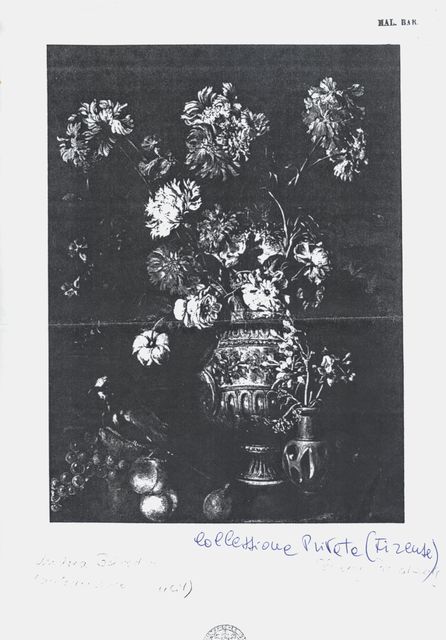 Anonimo — Belvedere Andrea - sec. XVII/ XVIII - Natura morta con frutta e vaso di fiori — insieme
